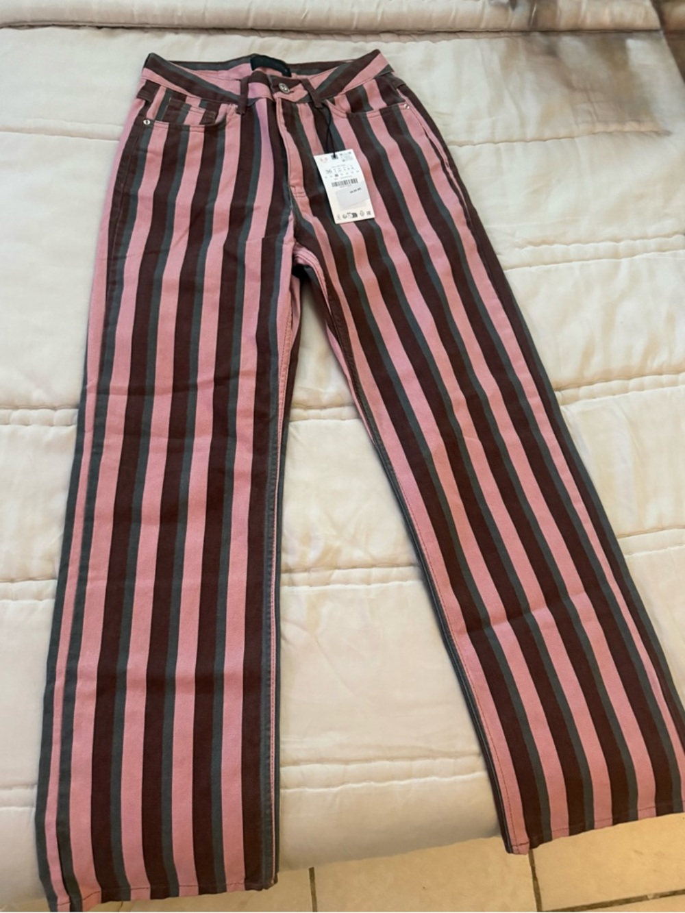 Zara Mid-rise Striped Straight Jeans